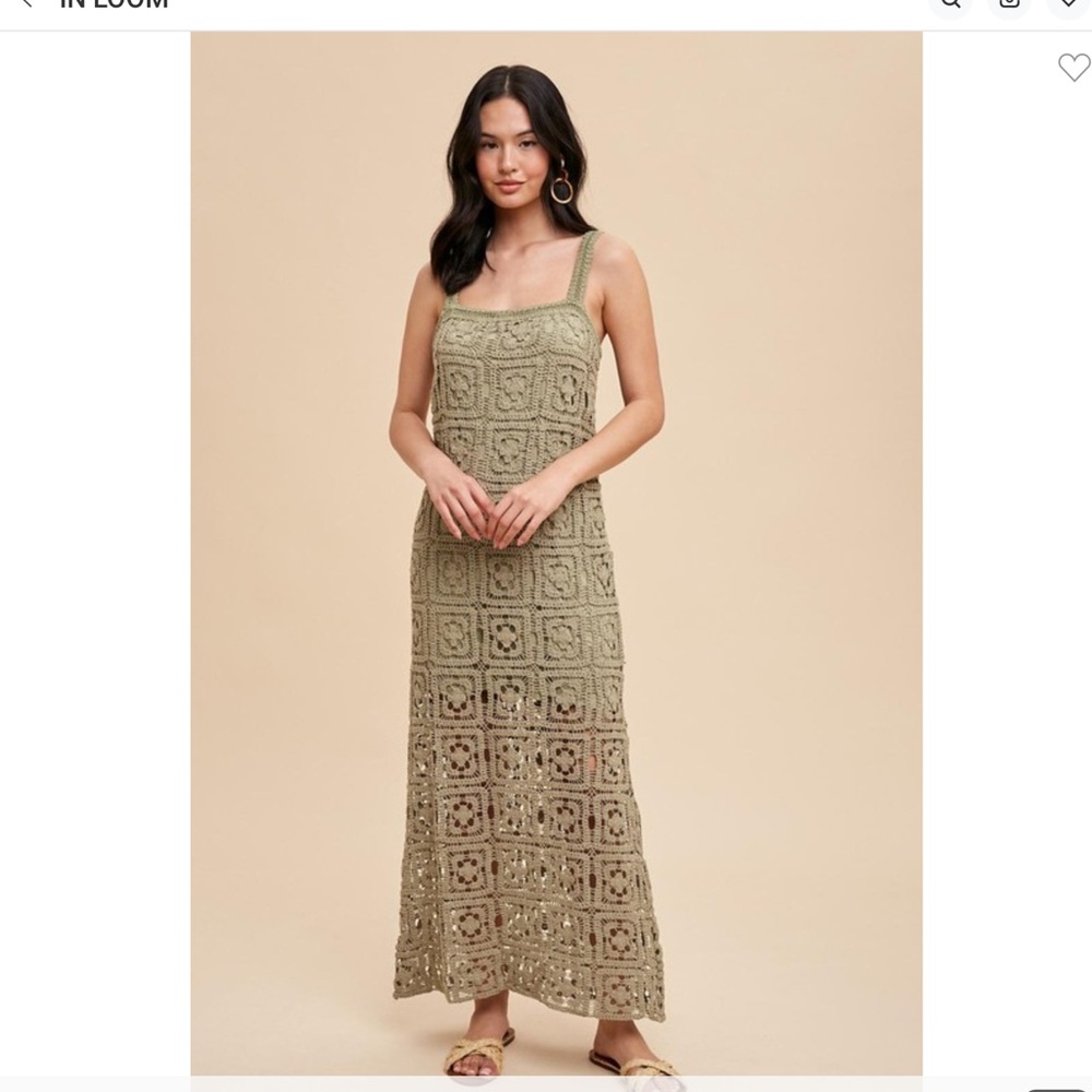 In Loom Cotton Boho Crochet Maxi Tank Dress in Olive nwt - Picture 3 of 5